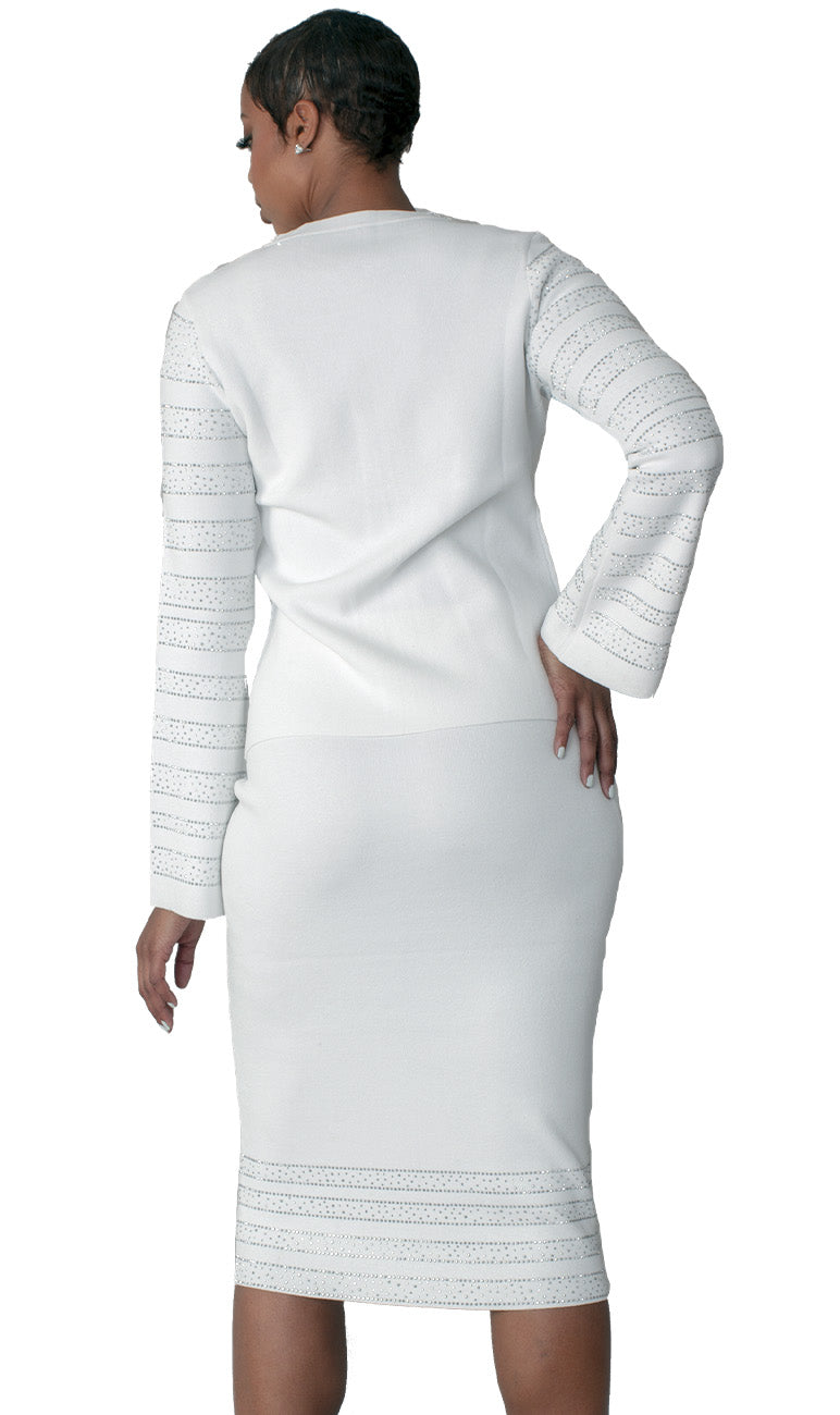 Kayla Knit Suit 527-White/Silver - Church Suits For Less