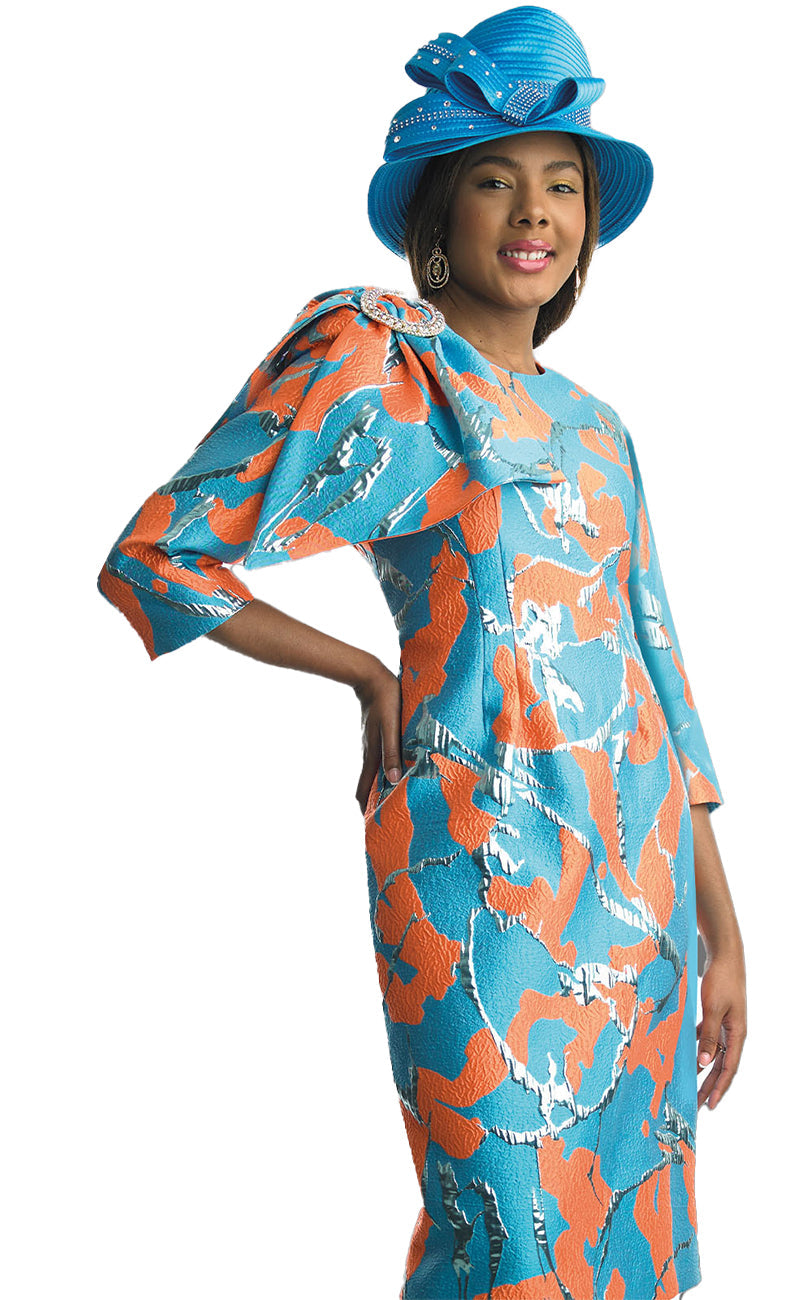 Lily And Taylor Dress 4712-Turquoise/Multi - Church Suits For Less