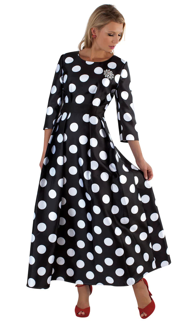 Tally Taylor Church Dress 4497C-Black/White Polka Dots