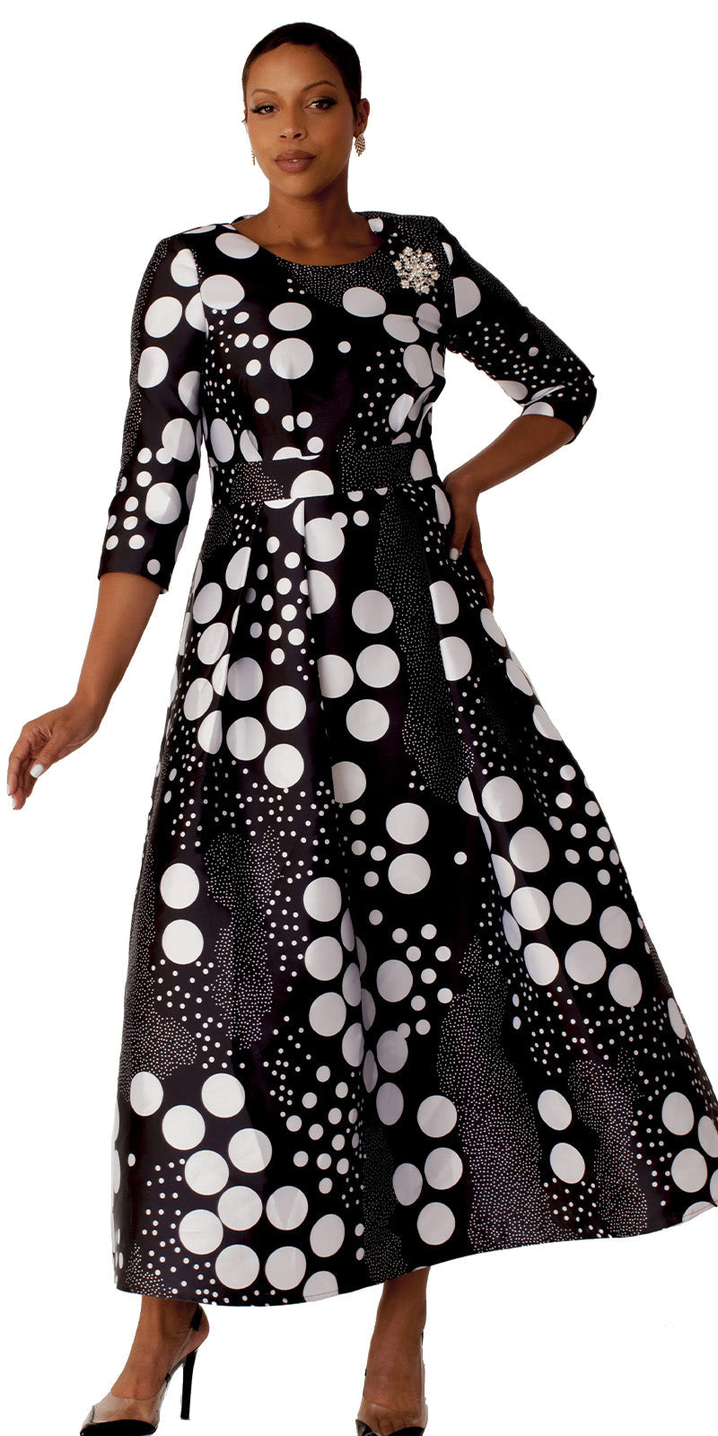 Tally Taylor Church Dress 4497-Black/White Dots