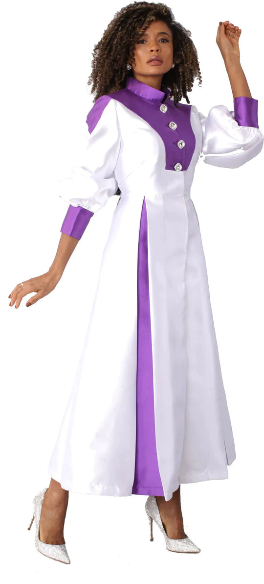 Tally Taylor Church Robe 4802-White/Purple - Church Suits For Less