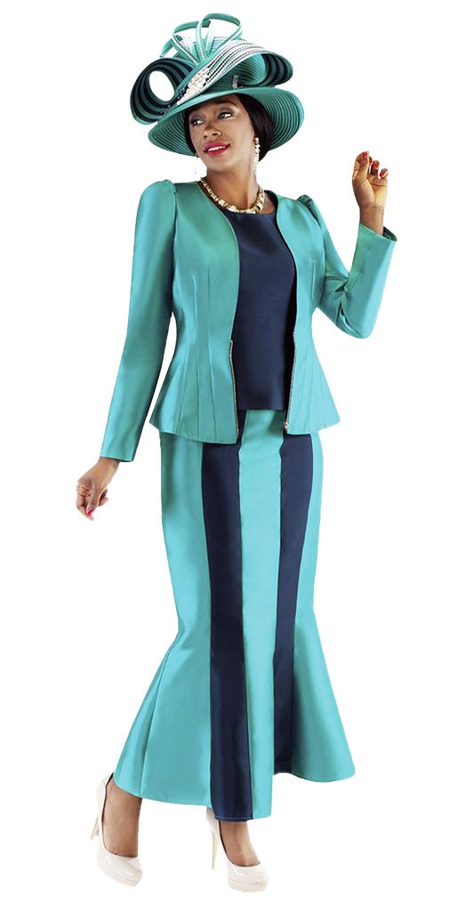 Tally Taylor Suit 4689C-Peacock/Navy - Church Suits For Less
