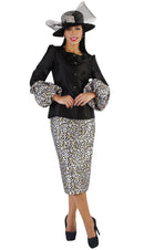 Tally Taylor Suit 4712C-Black/Animal Print - Church Suits For Less