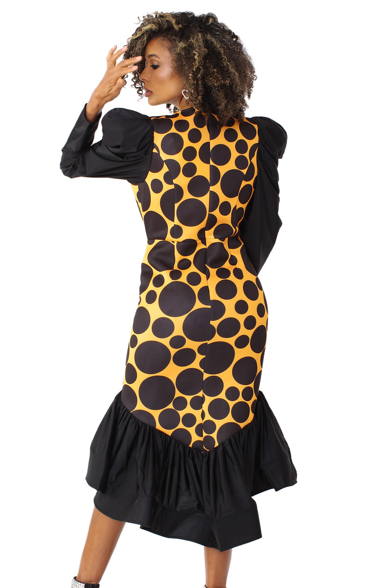 For Her Women Dress 82139C-Black/Mustard - Church Suits For Less