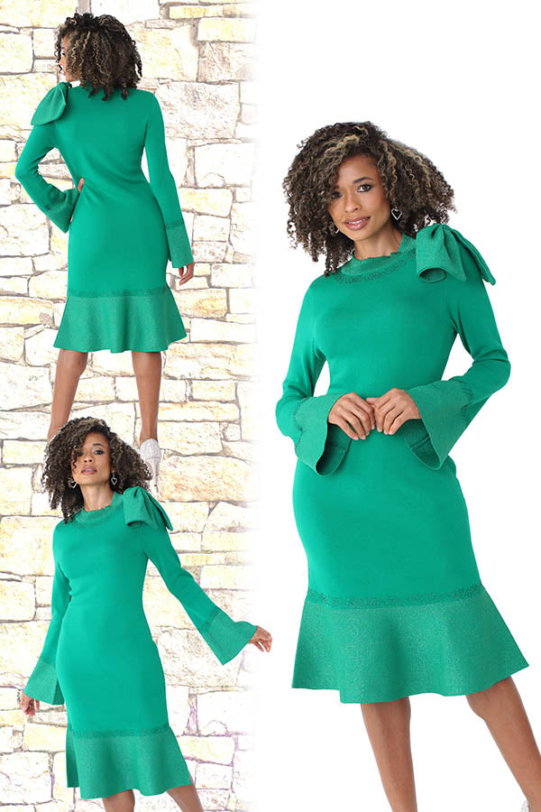 Kayla Knit Dress 5301C-Emerald - Church Suits For Less