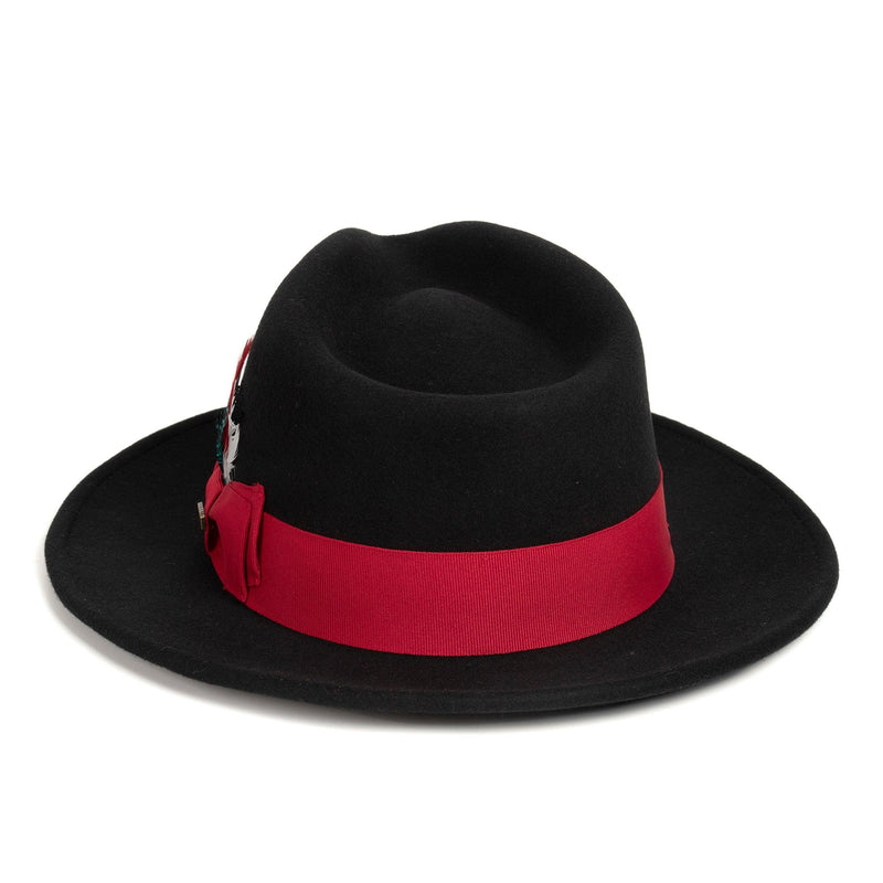 Men Fashion Fedora Hat Black Red