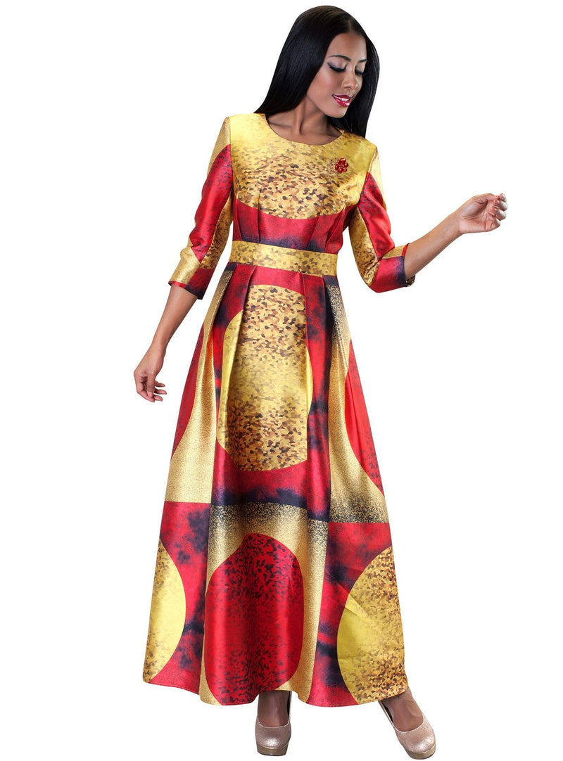 Tally Taylor Dress 4497-Mustard/Red - Church Suits For Less